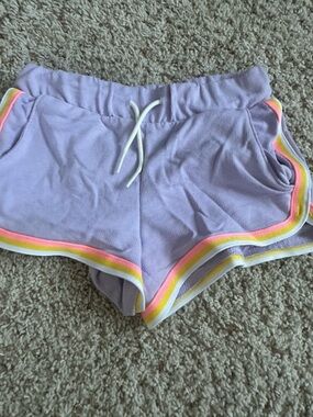 Lavender Ribbed Drawstring kids Shorts with Neon Trim